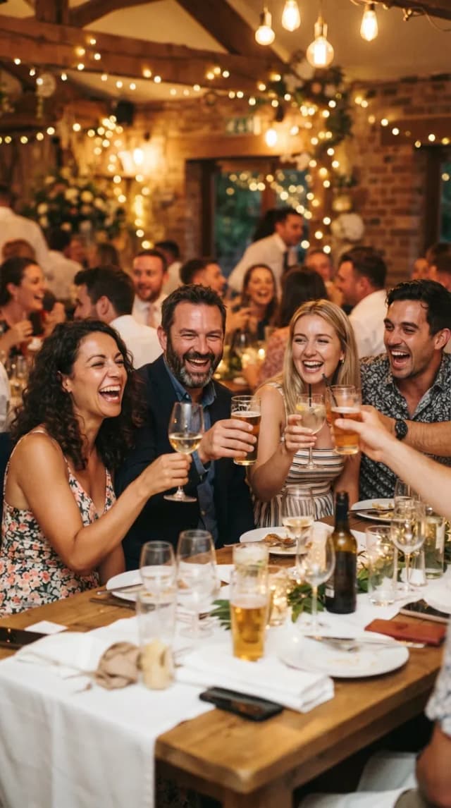 Dinner table raising a toast together